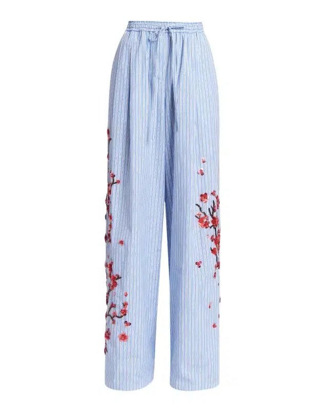Embellished Striped Wide-Leg Pajama Pants