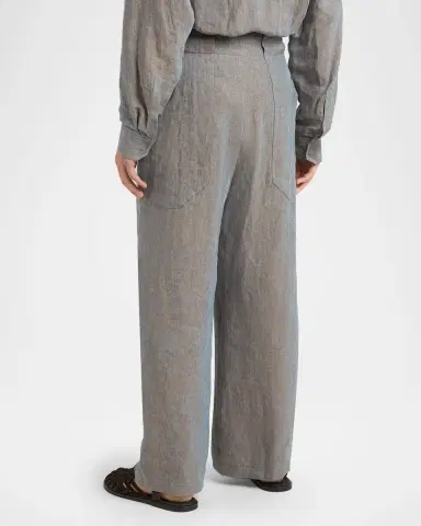 Giorgio Armani Men's Linen Pleated Wide-Leg Trousers | Thumbnail 3