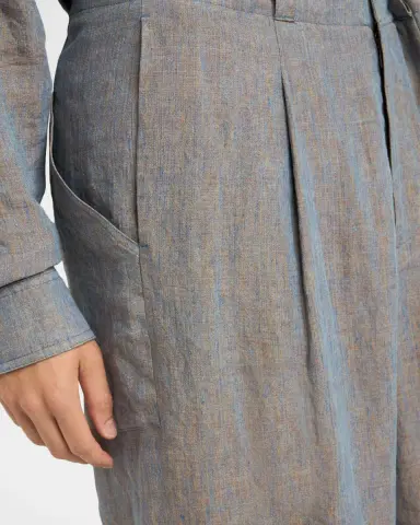 Giorgio Armani Men's Linen Pleated Wide-Leg Trousers | Thumbnail 5