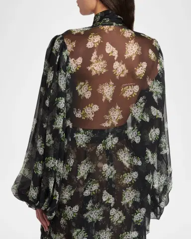 Dolce & Gabbana Floral Silk Chiffon Balloon-Sleeve Blouse | Thumbnail 3 Dolce & Gabbana Floral Silk Chiffon Balloon-Sleeve Blouse | Thumbnail 3