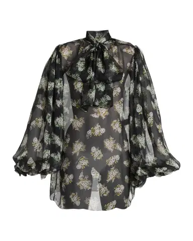 Dolce & Gabbana Floral Silk Chiffon Balloon-Sleeve Blouse | Thumbnail 1 Dolce & Gabbana Floral Silk Chiffon Balloon-Sleeve Blouse | Thumbnail 1