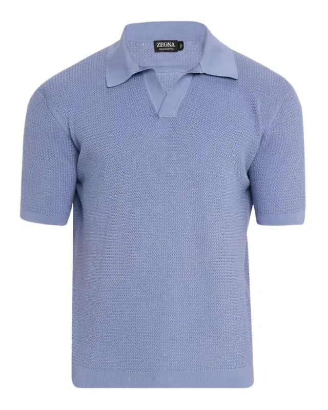 ZEGNA Men 's Premium Cotton Knit Johnny-Collar Polo Shirt
