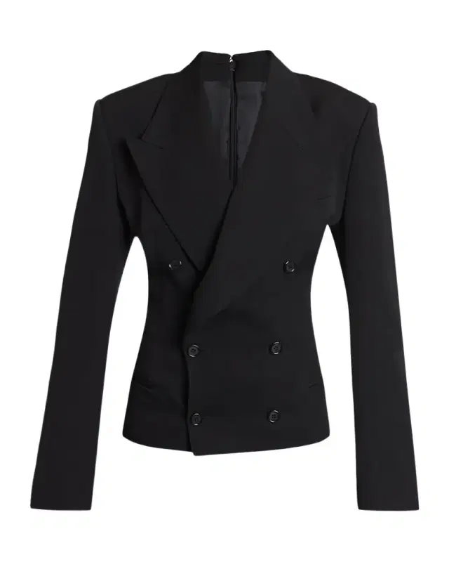 Exaggerated Shoulder Double-Breasted Silk Jacket