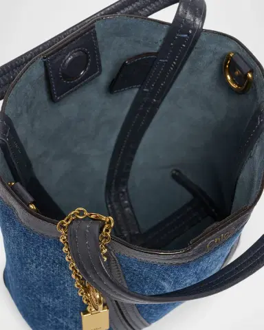 Chloé Spin Mini Tote Bag in Cotton Denim | Thumbnail 4