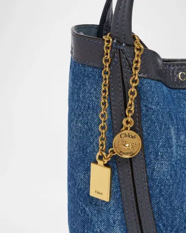 Chloé Spin Mini Tote Bag in Cotton Denim | Thumbnail 6