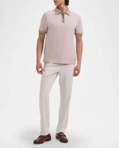 Bugatchi Men's Micro-Check Quarter-Zip Polo Shirt | Thumbnail 2 Bugatchi Men's Micro-Check Quarter-Zip Polo Shirt | Thumbnail 2