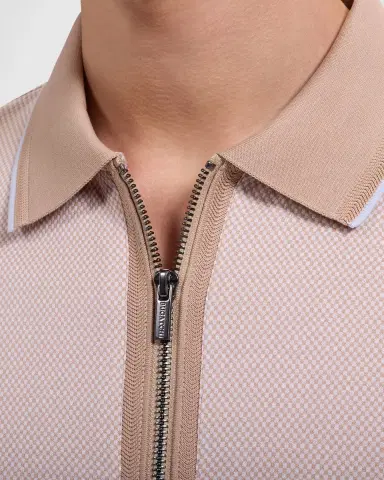 Bugatchi Men's Micro-Check Quarter-Zip Polo Shirt | Thumbnail 5 Bugatchi Men's Micro-Check Quarter-Zip Polo Shirt | Thumbnail 5