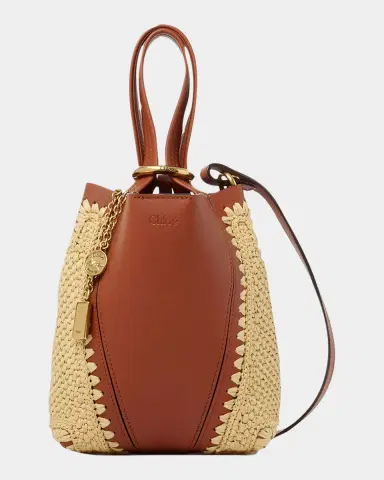 Chloé Spin Mini Tote Bag in Leather & Viscose Raffia | Thumbnail 3
