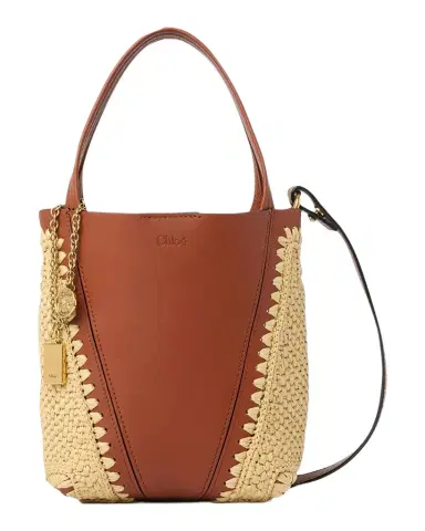 Chloé Spin Mini Tote Bag in Leather & Viscose Raffia | Thumbnail 1