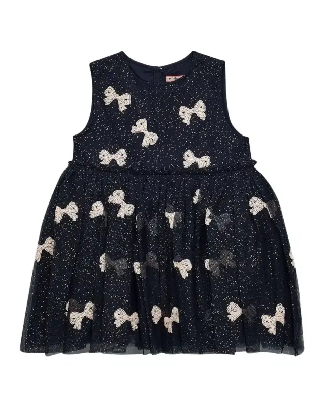 Konges Slojd Girl 's Yvonne Sequined Bow Tulle Dress, Size 12M-6