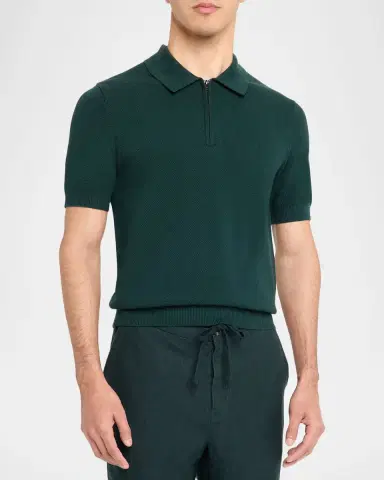 Vince Men's Cotton and Cashmere Pique Half-Zip Polo Shirt | Thumbnail 4 Vince Men's Cotton and Cashmere Pique Half-Zip Polo Shirt | Thumbnail 4