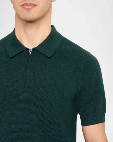 Vince Men's Cotton and Cashmere Pique Half-Zip Polo Shirt | Thumbnail 5 Vince Men's Cotton and Cashmere Pique Half-Zip Polo Shirt | Thumbnail 5
