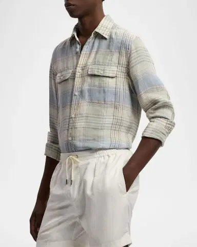 Ralph Lauren Purple Label Plaid Linen Shirt | Thumbnail 6