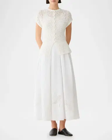 Lafayette 148 New York Pleated Cutout Embroidered Linen Maxi Skirt | Thumbnail 2