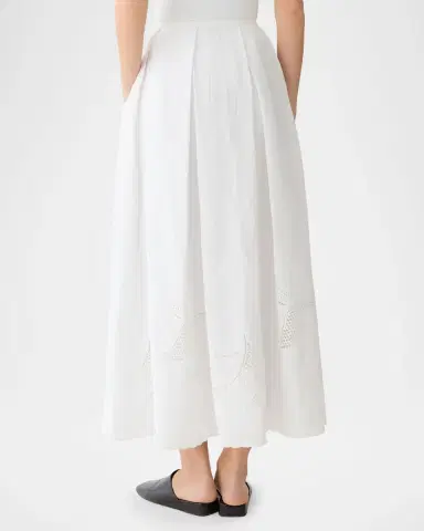 Lafayette 148 New York Pleated Cutout Embroidered Linen Maxi Skirt | Thumbnail 3