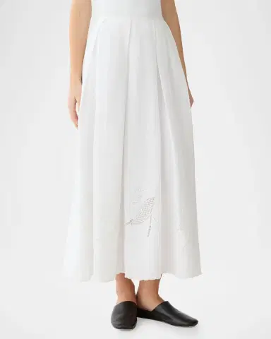 Lafayette 148 New York Pleated Cutout Embroidered Linen Maxi Skirt | Thumbnail 4