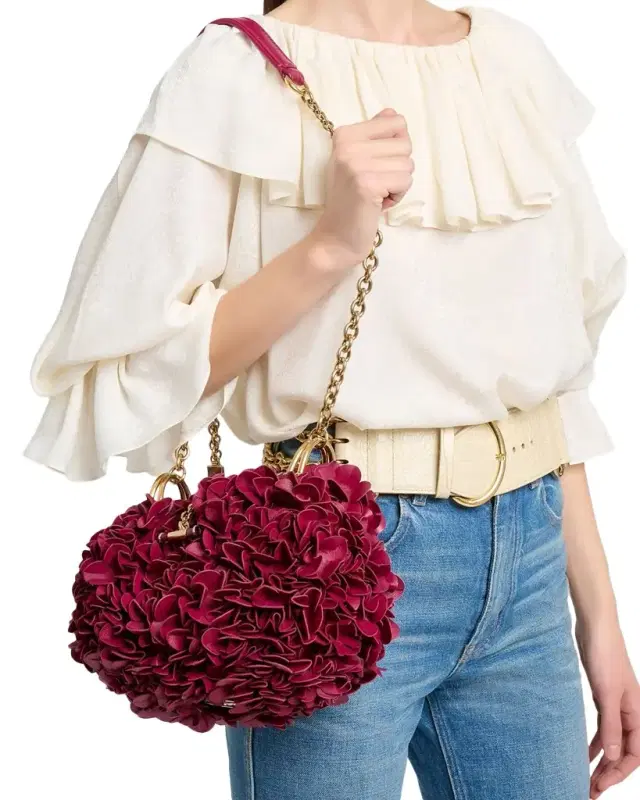 Plisse Ruffle Leather Shoulder Bag