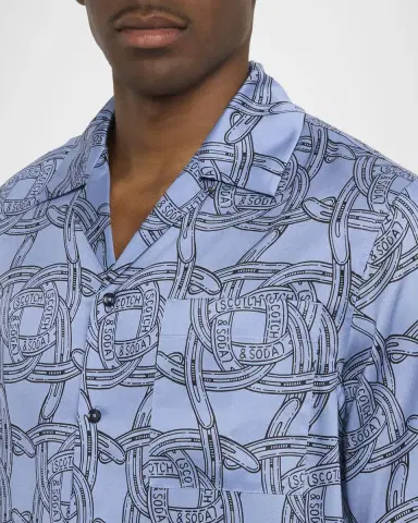 Scotch & Soda Men's Logo Horseshoe-Printed Short-Sleeve Shirt | Thumbnail 5