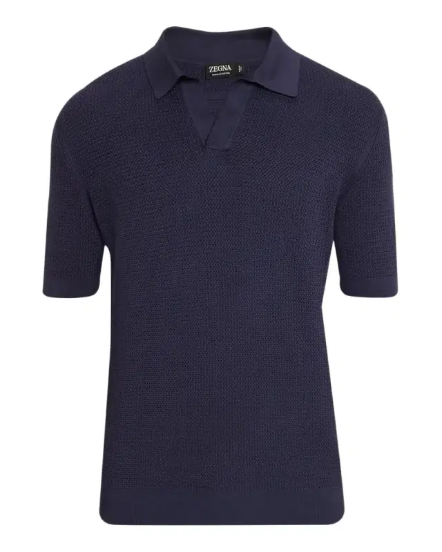 ZEGNA Men 's Premium Cotton Knit Johnny-Collar Polo Shirt