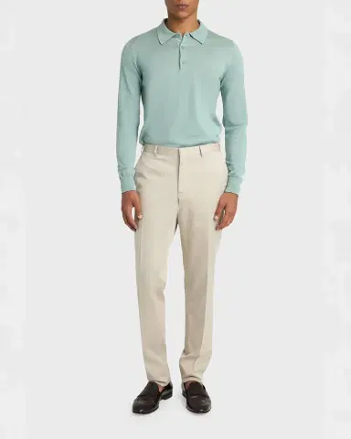 Brioni Men's Cashmere-Silk Polo Sweater | Thumbnail 2