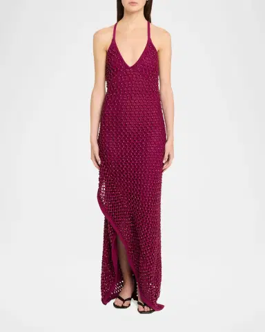 Diotima Riki Crystal Crochet Knit Halter Maxi Dress | Thumbnail 2