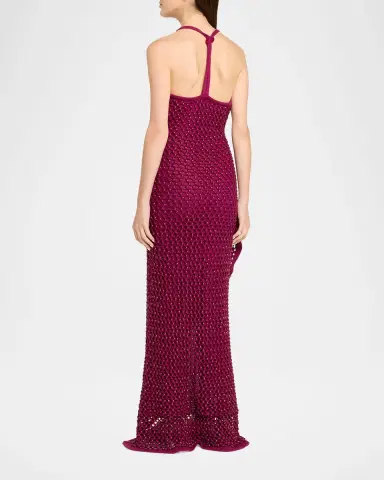 Diotima Riki Crystal Crochet Knit Halter Maxi Dress | Thumbnail 3
