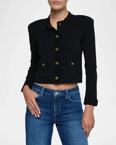 L'Agence Patsy Cropped Crewneck Cardigan | Thumbnail 4