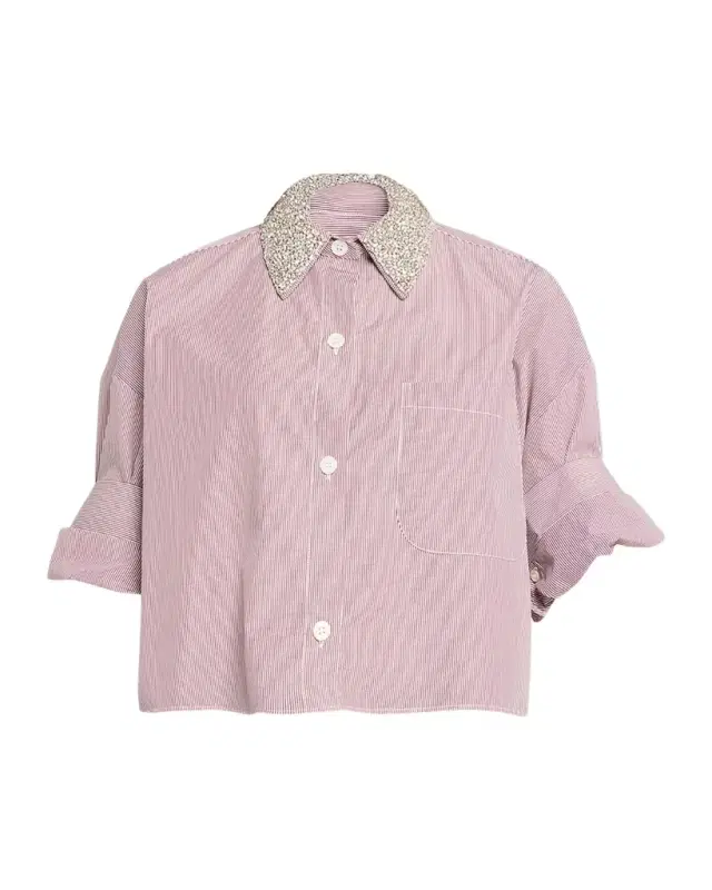 Next Ex Striped Cropped Shirt with Crystal Collar