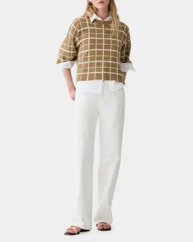 Lafayette 148 New York Oversized Cashmere-Linen Grid Sweater | Thumbnail 2 Lafayette 148 New York Oversized Cashmere-Linen Grid Sweater | Thumbnail 2