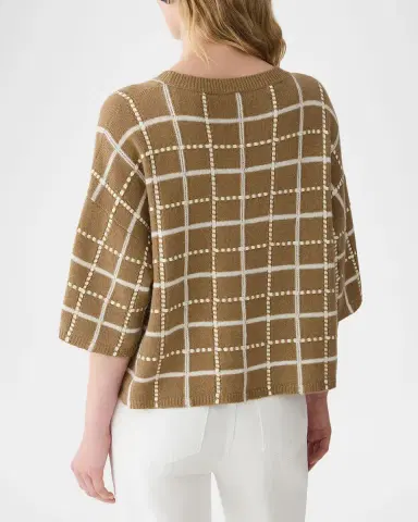 Lafayette 148 New York Oversized Cashmere-Linen Grid Sweater | Thumbnail 3 Lafayette 148 New York Oversized Cashmere-Linen Grid Sweater | Thumbnail 3