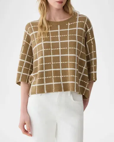 Lafayette 148 New York Oversized Cashmere-Linen Grid Sweater | Thumbnail 4 Lafayette 148 New York Oversized Cashmere-Linen Grid Sweater | Thumbnail 4