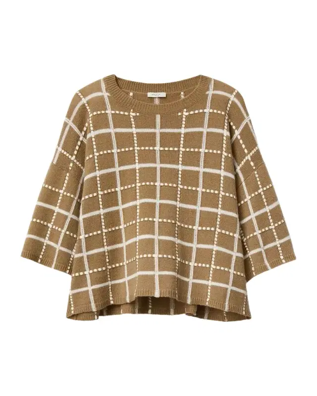 Lafayette 148 New York Oversized Cashmere-Linen Grid Sweater