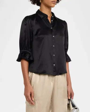 Cinq à Sept Fiona Silk Satin Short-Sleeve Top | Thumbnail 3 Cinq à Sept Fiona Silk Satin Short-Sleeve Top | Thumbnail 3