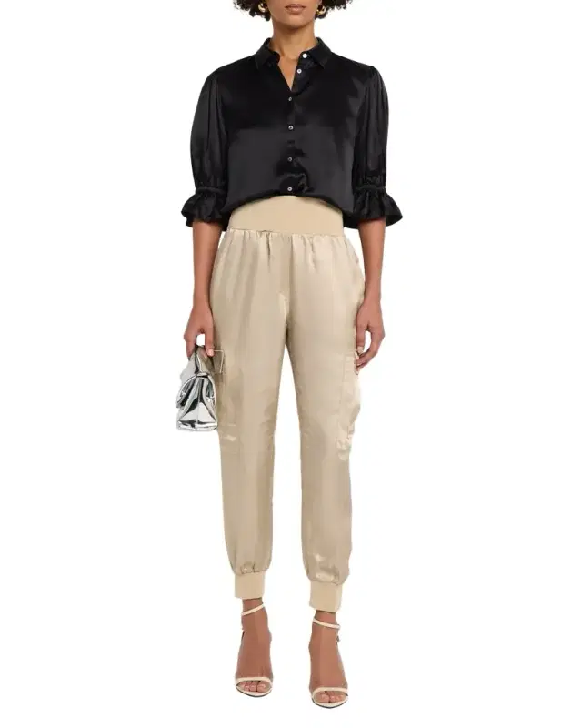 Cinq a Sept Fiona Silk Satin Short-Sleeve Top