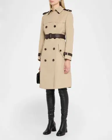 Burberry Foxfield Leather-Trim Double-Breasted Trench Coat | Thumbnail 4 Burberry Foxfield Leather-Trim Double-Breasted Trench Coat | Thumbnail 4