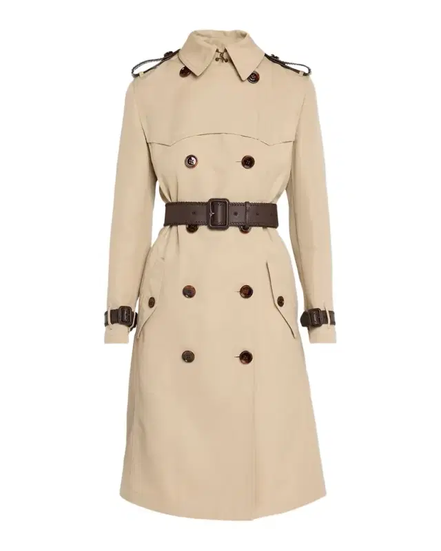 Burberry Foxfield Leather-Trim Double-Breasted Trench Coat