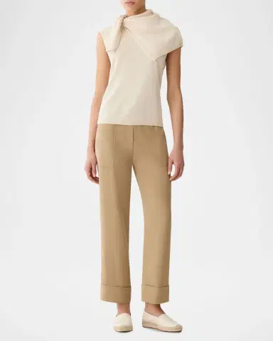 Lafayette 148 New York Cuffed Straight-Leg Silk Georgette Pants | Thumbnail 2 Lafayette 148 New York Cuffed Straight-Leg Silk Georgette Pants | Thumbnail 2