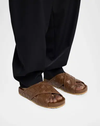 Bottega Veneta Men's Tarik Intrecciato Leather Crisscross Sandals | Thumbnail 2