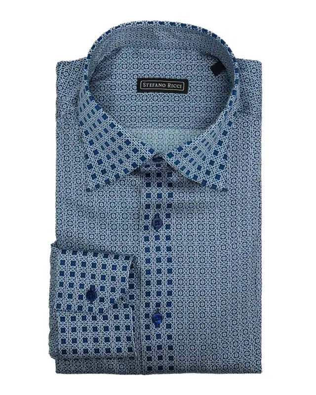 Men 's Geomtric-Print Silk Dress Shirt