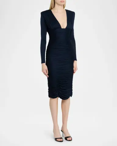 Versace Gathered Long-Sleeve Midi Dress | Thumbnail 4 Versace Gathered Long-Sleeve Midi Dress | Thumbnail 4