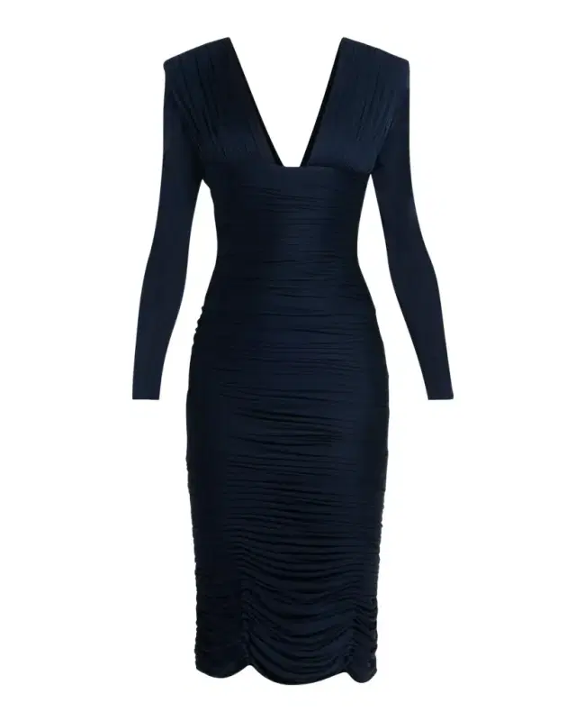 Versace Gathered Long-Sleeve Midi Dress