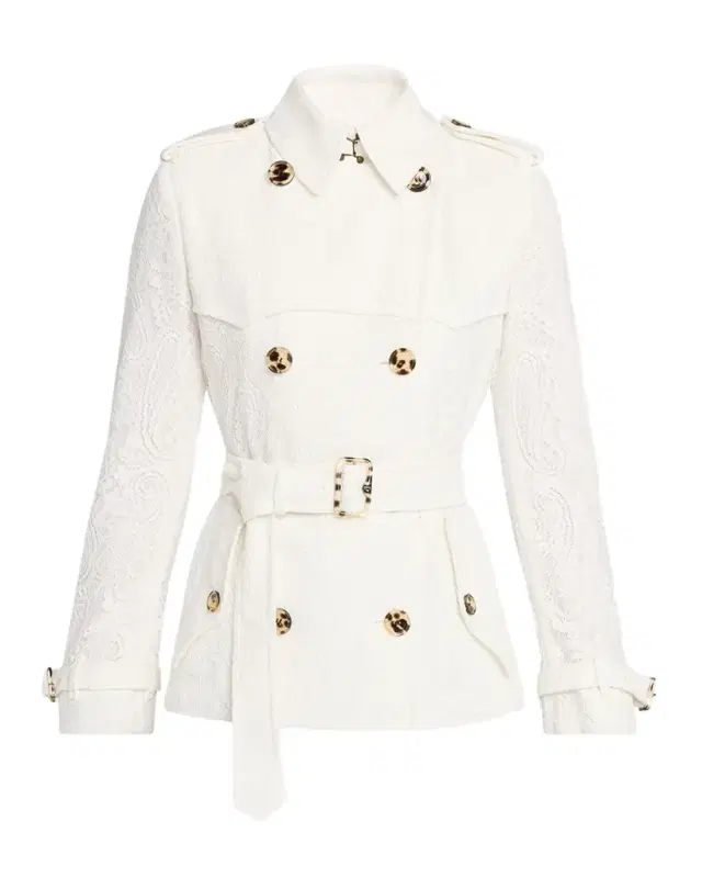 Burberry Foxfield Lace Double-Breasted Short Trench Jacket