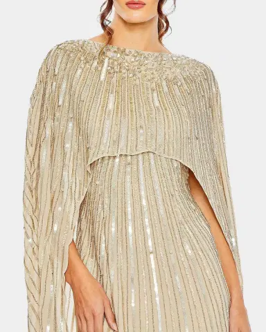 Mac Duggal Sequin Column Cape Gown | Thumbnail 2 Mac Duggal Sequin Column Cape Gown | Thumbnail 2