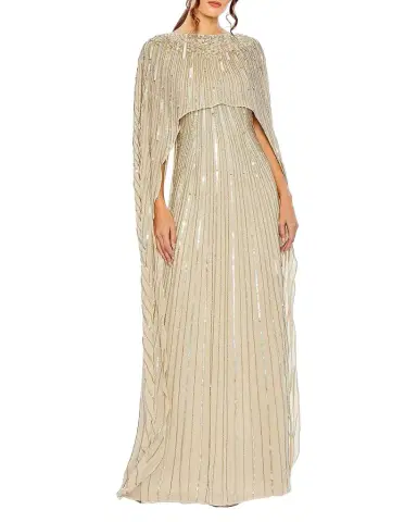 Mac Duggal Sequin Column Cape Gown | Thumbnail 1 Mac Duggal Sequin Column Cape Gown | Thumbnail 1