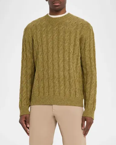 Zegna Men's Cable-Knit Melange Cashmere-Blend Crewneck Sweater | Thumbnail 4 Zegna Men's Cable-Knit Melange Cashmere-Blend Crewneck Sweater | Thumbnail 4