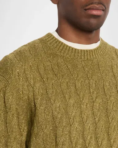 Zegna Men's Cable-Knit Melange Cashmere-Blend Crewneck Sweater | Thumbnail 5 Zegna Men's Cable-Knit Melange Cashmere-Blend Crewneck Sweater | Thumbnail 5