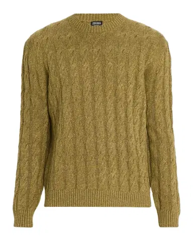 Zegna Men's Cable-Knit Melange Cashmere-Blend Crewneck Sweater | Thumbnail 1 Zegna Men's Cable-Knit Melange Cashmere-Blend Crewneck Sweater | Thumbnail 1