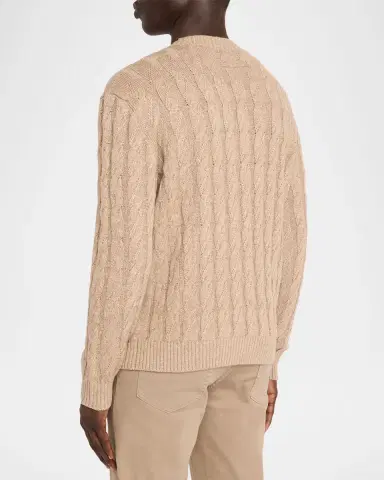 Zegna Men's Beige Melange Cable-Knit Crewneck Sweater | Thumbnail 3