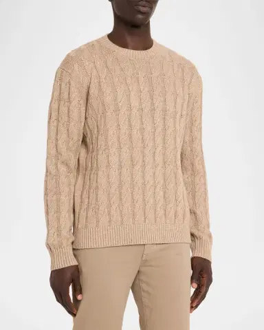 Zegna Men's Beige Melange Cable-Knit Crewneck Sweater | Thumbnail 4