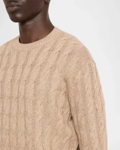 Zegna Men's Beige Melange Cable-Knit Crewneck Sweater | Thumbnail 5